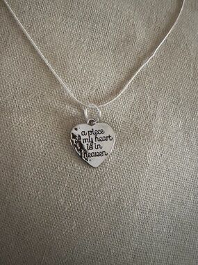 Heart Pendant Necklace - 'A Piece of My Heart Is in Heaven' in Silver